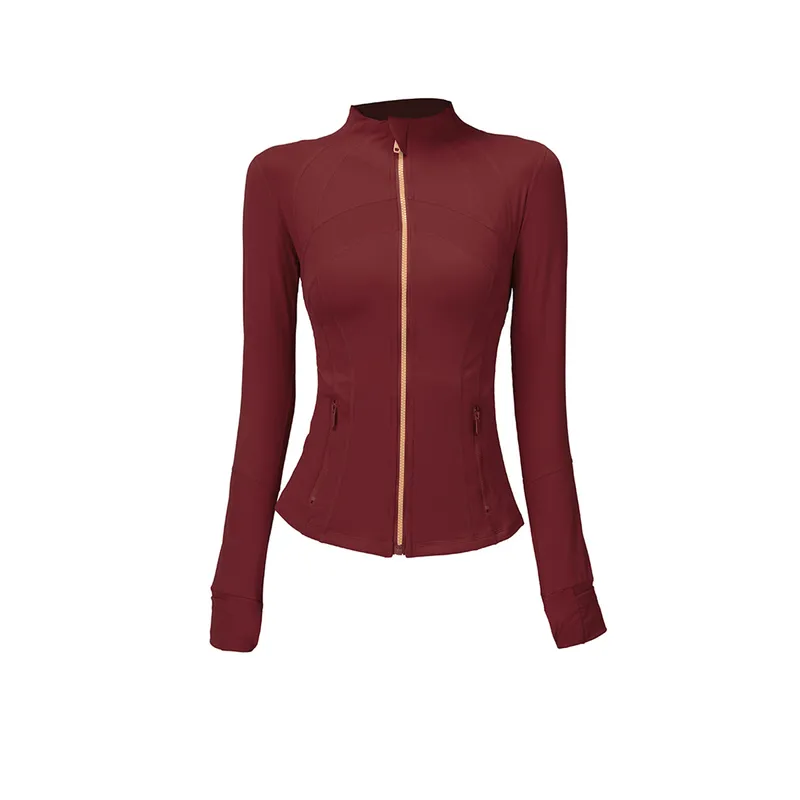 2024 Mujeres Fitness Yoga Outfit Lady Sports Jacket Moda para mujer Stand Up Collar Sólido Cremallera completa Sudadera Sportwea