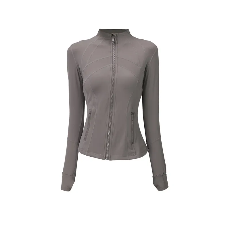 2024 Mujeres Fitness Yoga Outfit Lady Sports Jacket Moda para mujer Stand Up Collar Sólido Cremallera completa Sudadera Sportwea