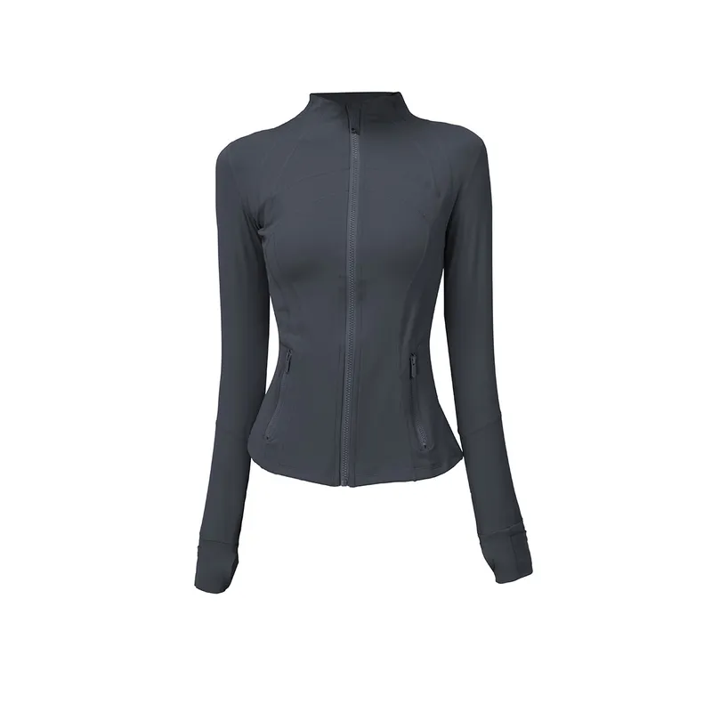2024 Mujeres Fitness Yoga Outfit Lady Sports Jacket Moda para mujer Stand Up Collar Sólido Cremallera completa Sudadera Sportwea
