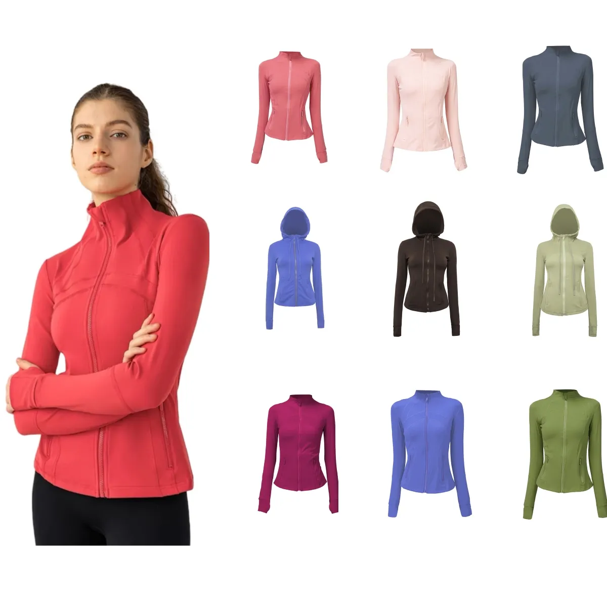 2024 Mujeres Fitness Yoga Outfit Lady Sports Jacket Moda para mujer Stand Up Collar Sólido Cremallera completa Sudadera Sportwea