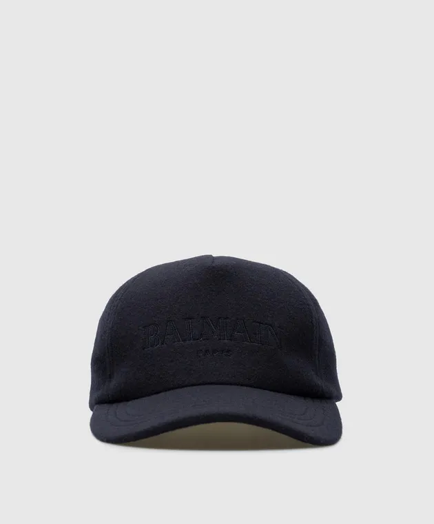Balmain Blue wool cap with logo embroidery
