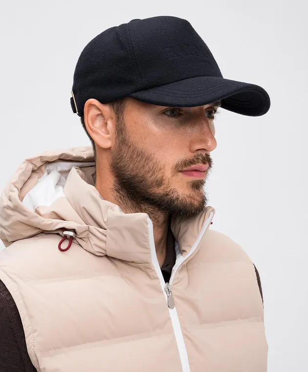 Balmain Blue wool cap with logo embroidery