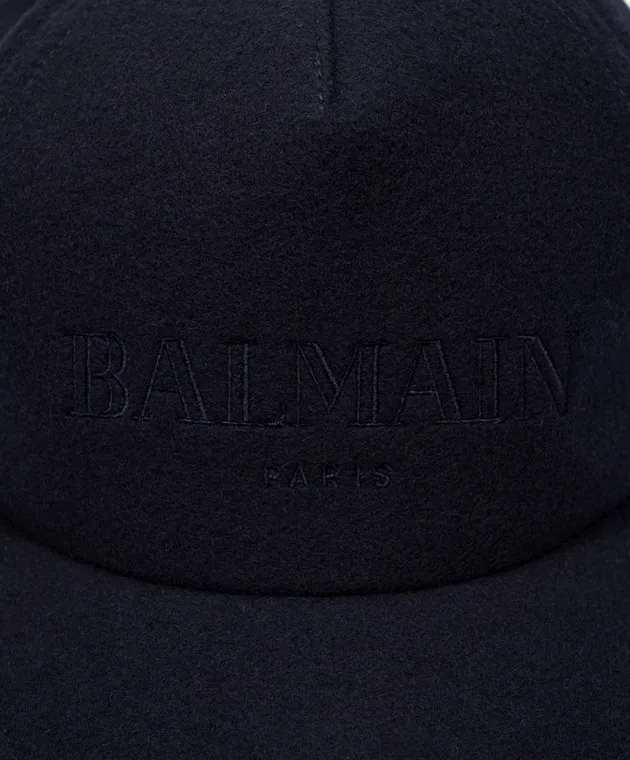 Balmain Blue wool cap with logo embroidery
