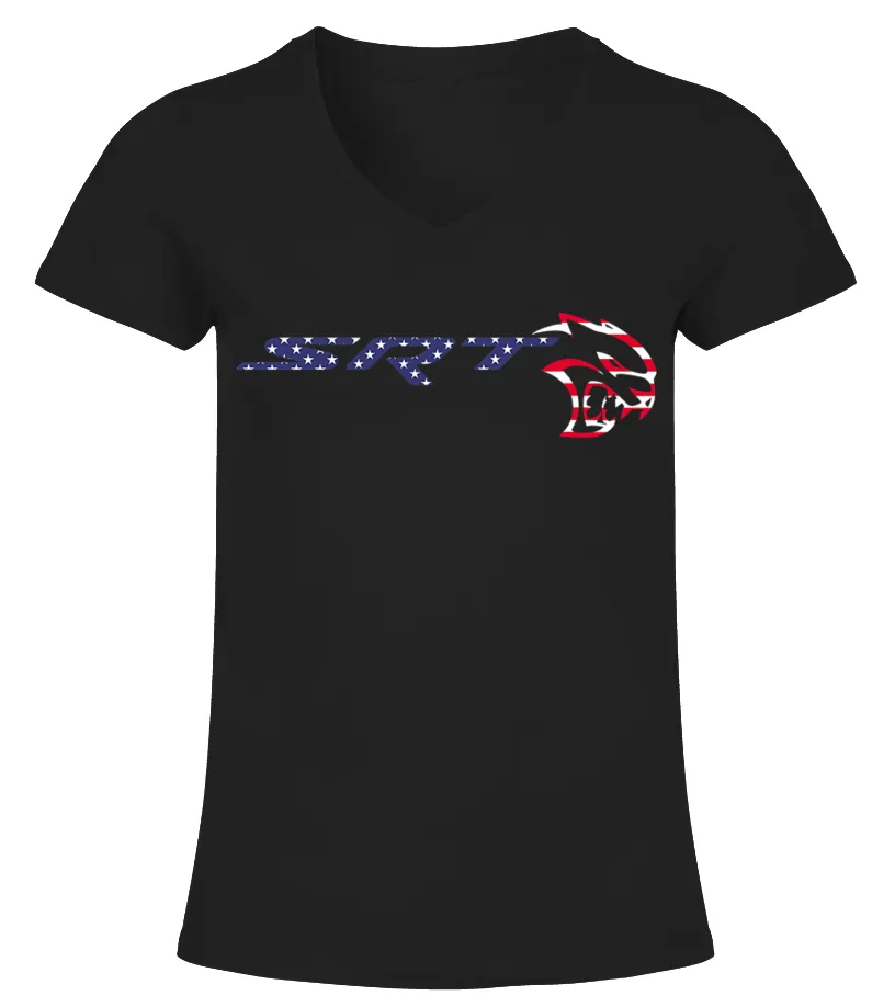 BK. DODGE SRT HELLCAT STARS AND STRIPES TSHIRT CAMISETA CUELLO PICO MUJER