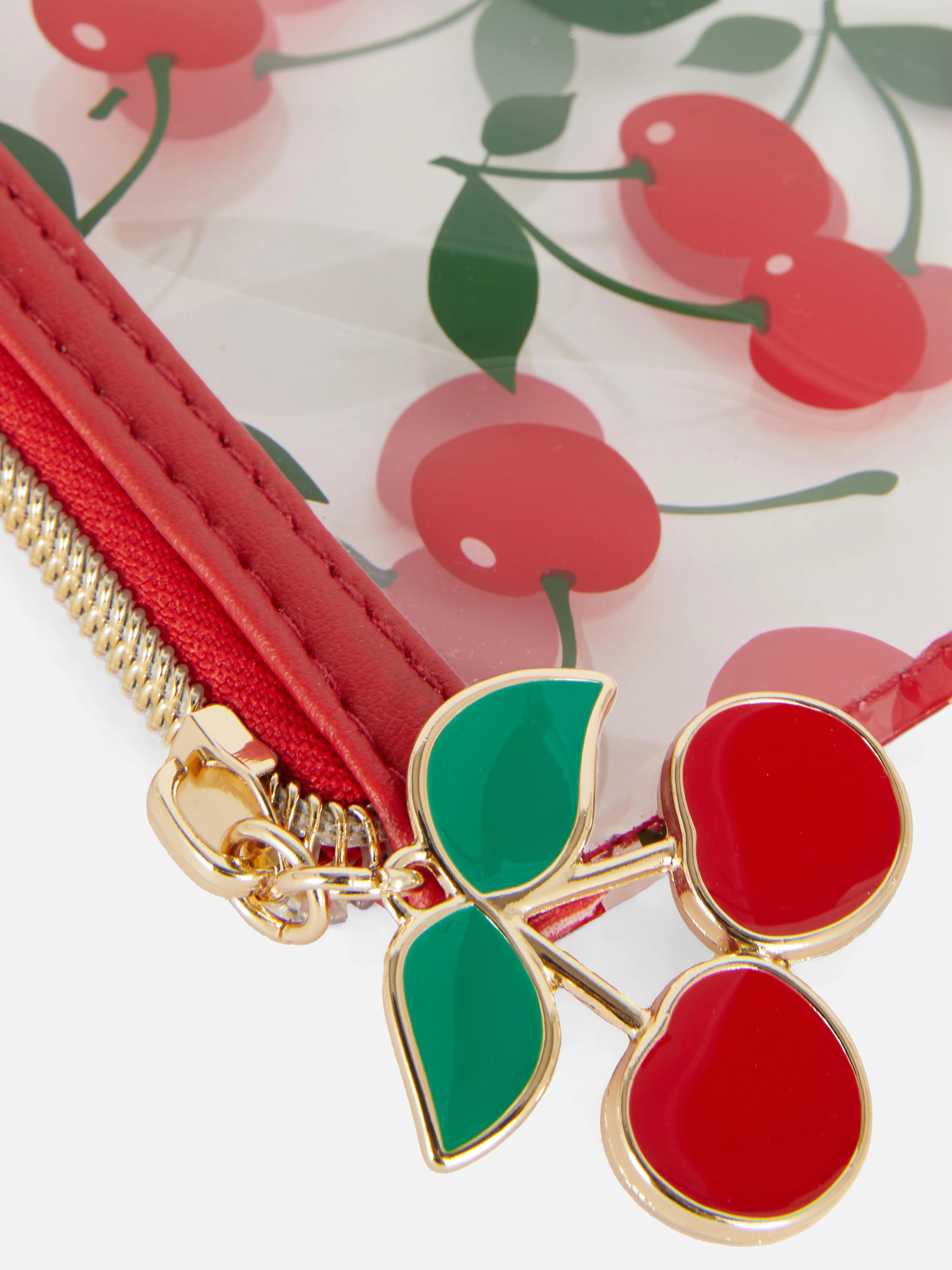 Bolsa de maquillaje transparente con cerezas