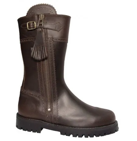 Bota de caza piel marron media caña

