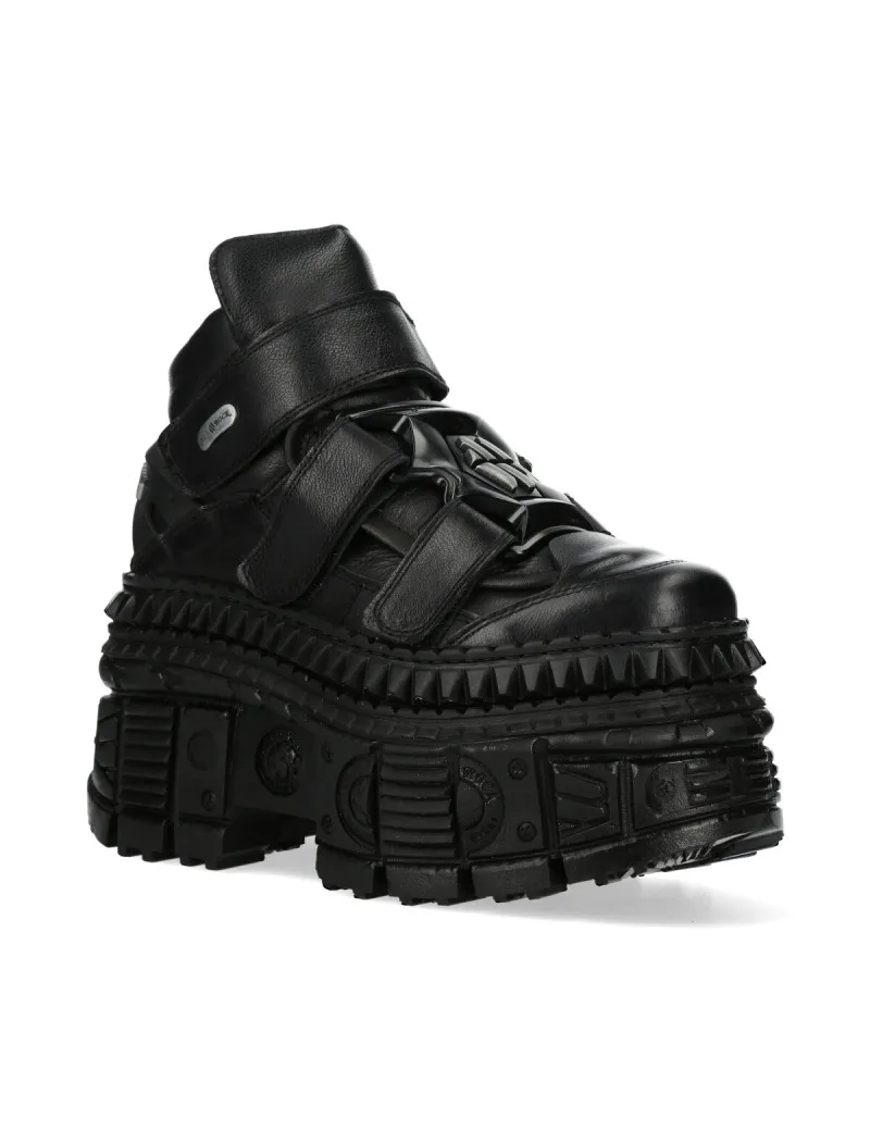 Botines newrock crust negro plataforma con velcro