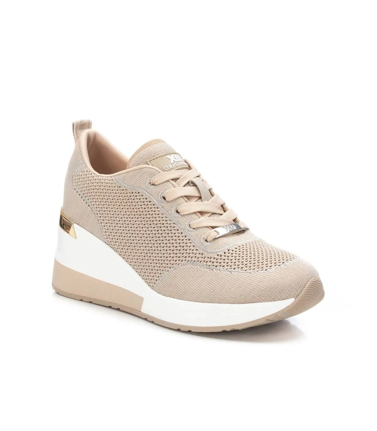 Botín de cordones y cuña en beige de señora