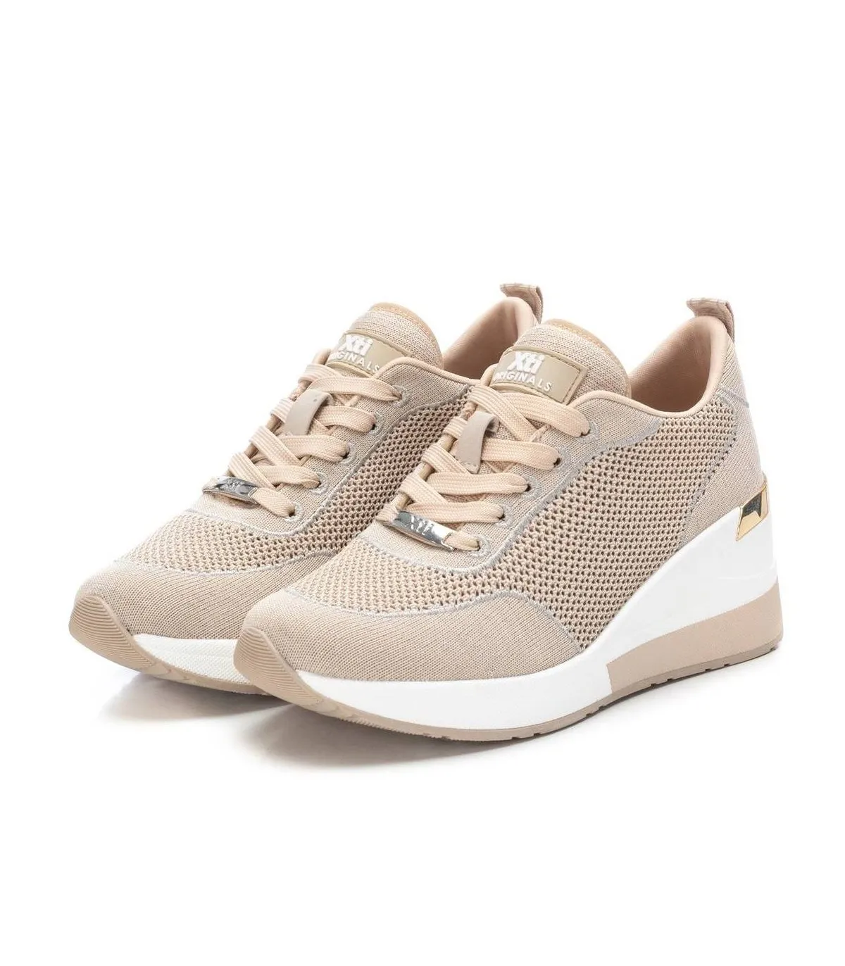 Botín de cordones y cuña en beige de señora