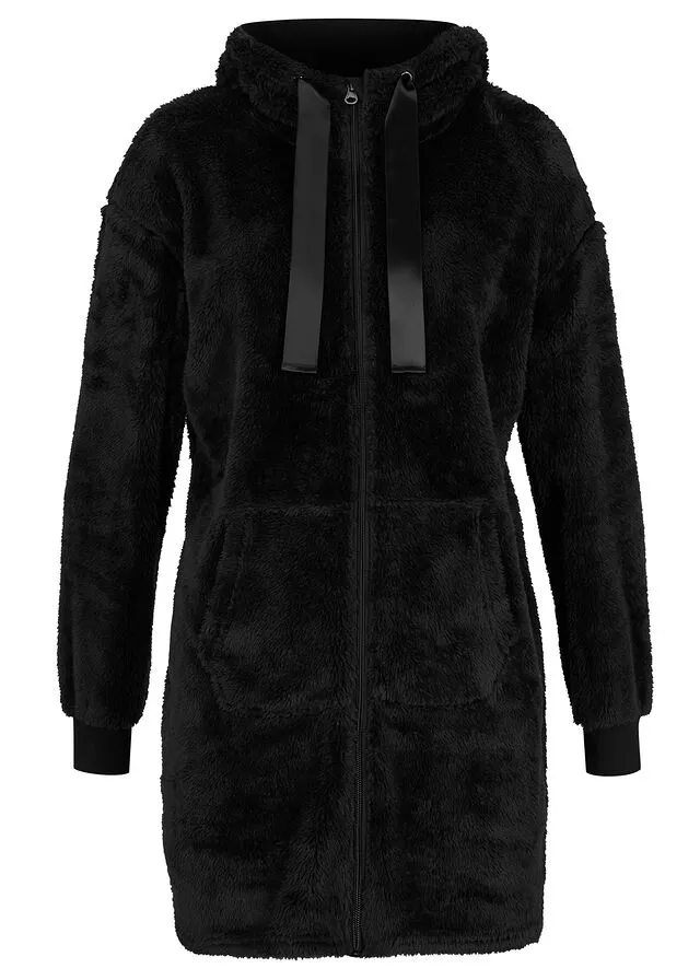 Chaqueta polar larga Negro