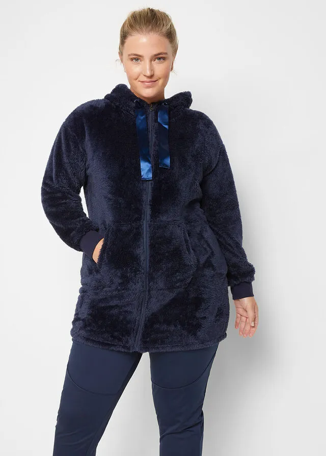 Chaqueta polar larga Negro