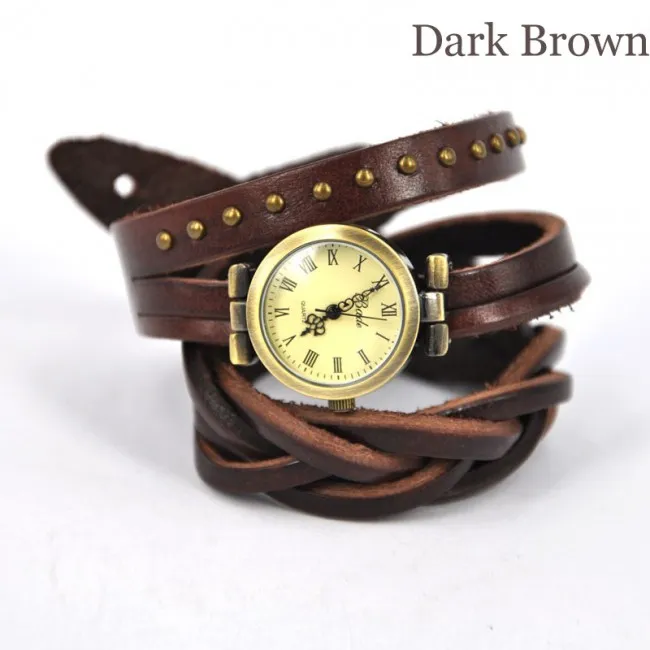Dark Brown Twist Braid Retro Rome Leather Wrap Watch