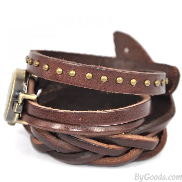 Dark Brown Twist Braid Retro Rome Leather Wrap Watch