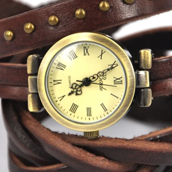 Dark Brown Twist Braid Retro Rome Leather Wrap Watch