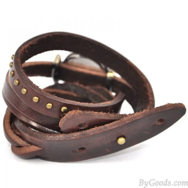 Dark Brown Twist Braid Retro Rome Leather Wrap Watch