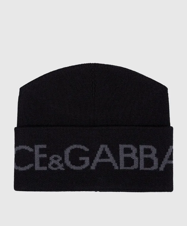 Dolce&Gabbana Black wool cap with logo pattern