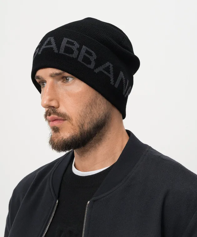 Dolce&Gabbana Black wool cap with logo pattern