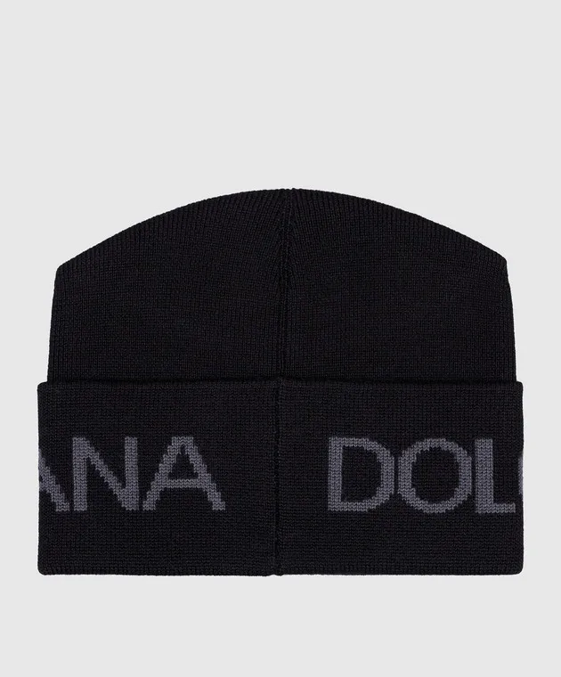 Dolce&Gabbana Black wool cap with logo pattern