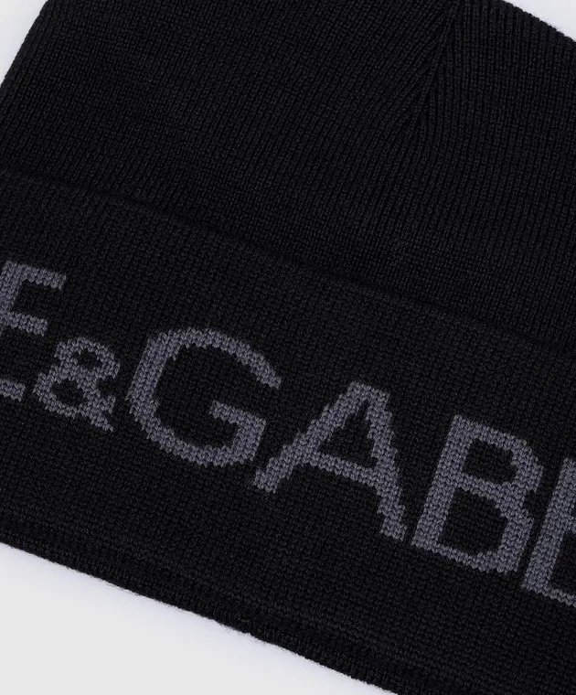 Dolce&Gabbana Black wool cap with logo pattern