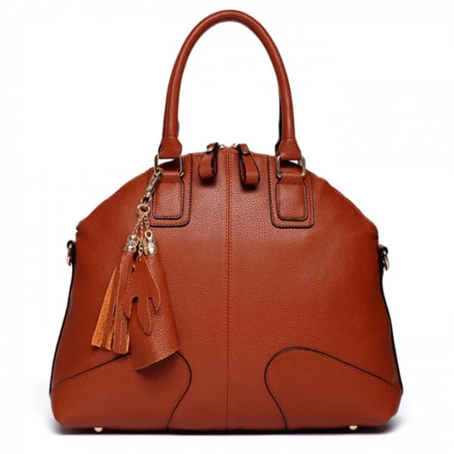 Fashion Brown Shells Leather Tassel Handbags