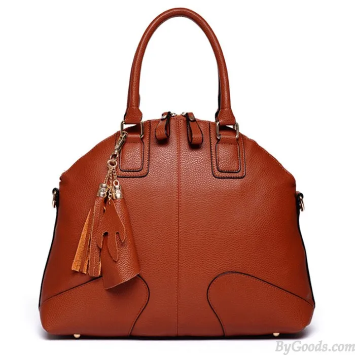 Fashion Brown Shells Leather Tassel Handbags