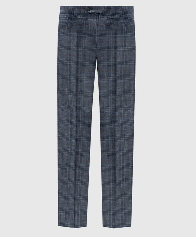 ISAIA Blue check wool and cashmere pants