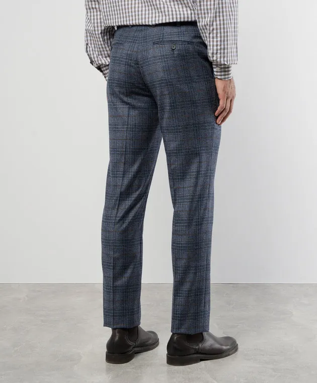 ISAIA Blue check wool and cashmere pants