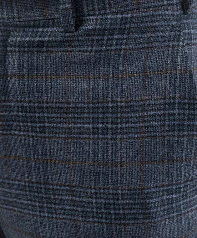 ISAIA Blue check wool and cashmere pants