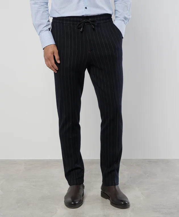 ISAIA Blue pants with striped wool