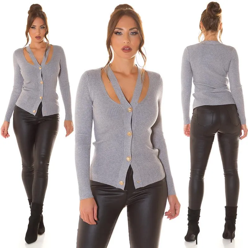 Jersey con cortes y botones gris