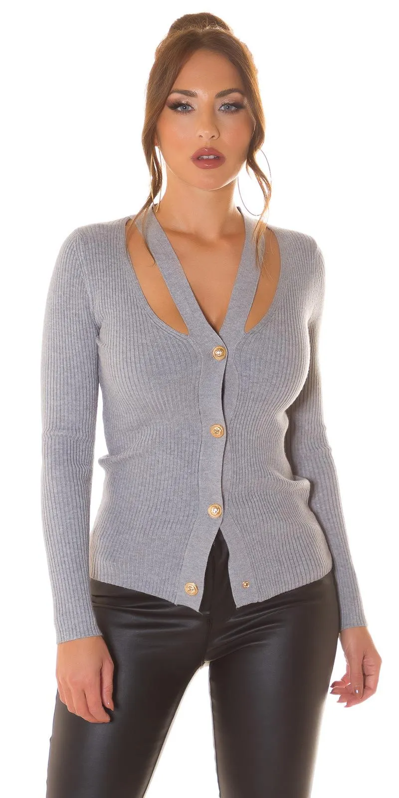 Jersey con cortes y botones gris