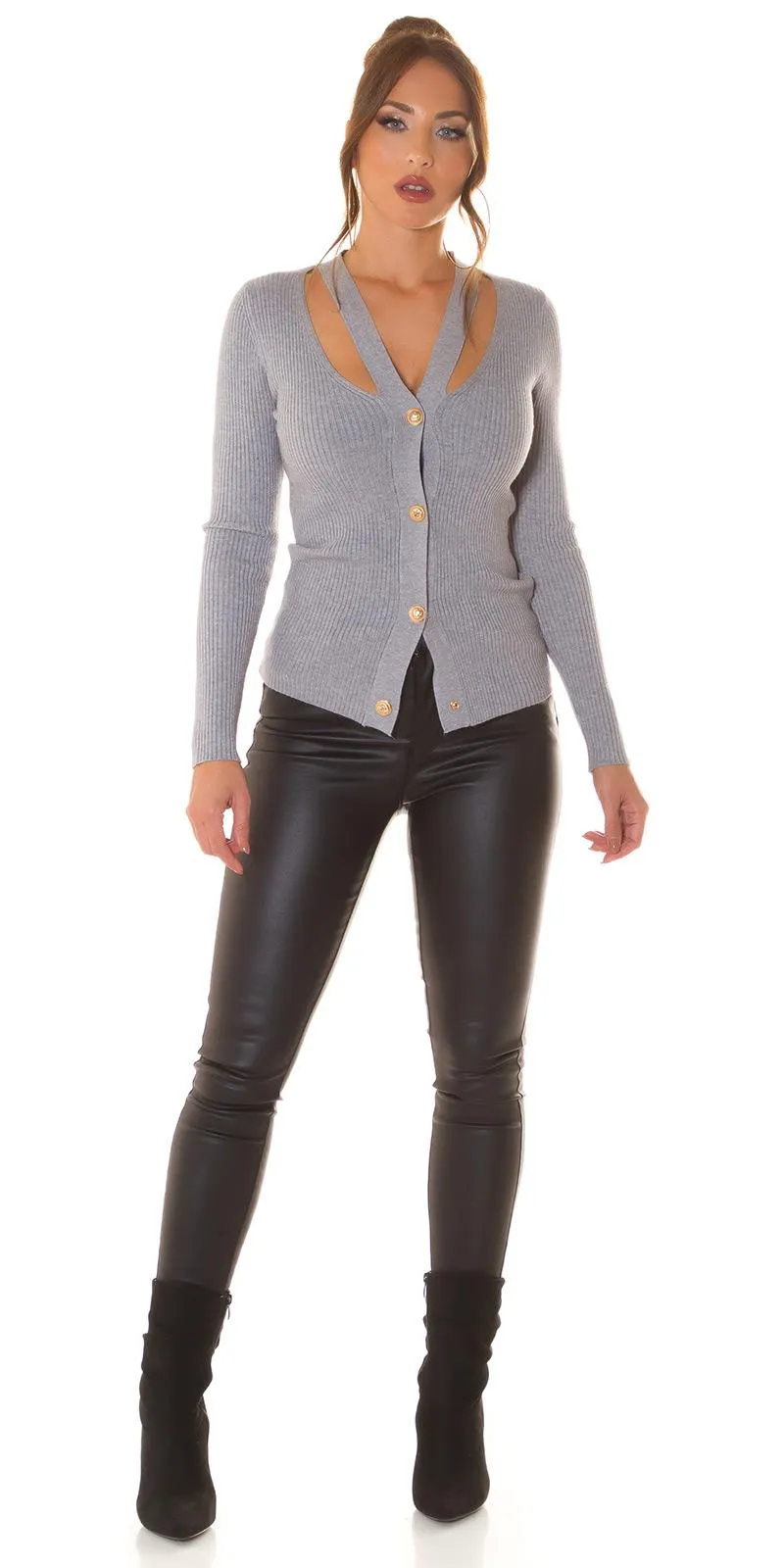 Jersey con cortes y botones gris
