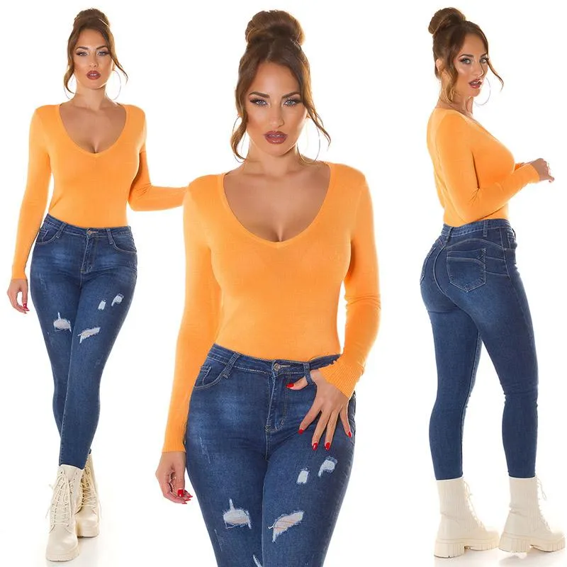 Jersey de mujer cuello en V Naranja