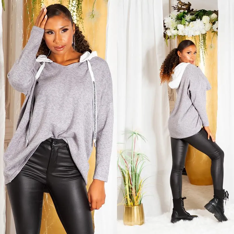 Jersey punto largo con capucha gris