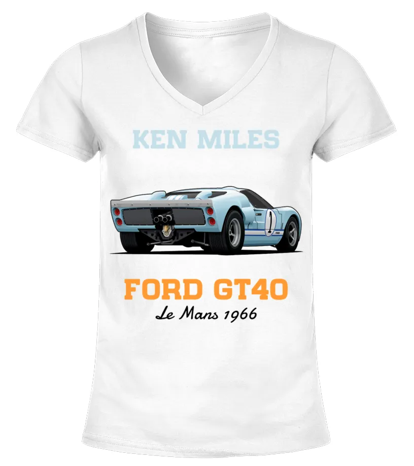 KEN MILES  FORD GT40 LE MANS 1966 TSHIRT ESSENTIEL CAMISETA CUELLO PICO MUJER