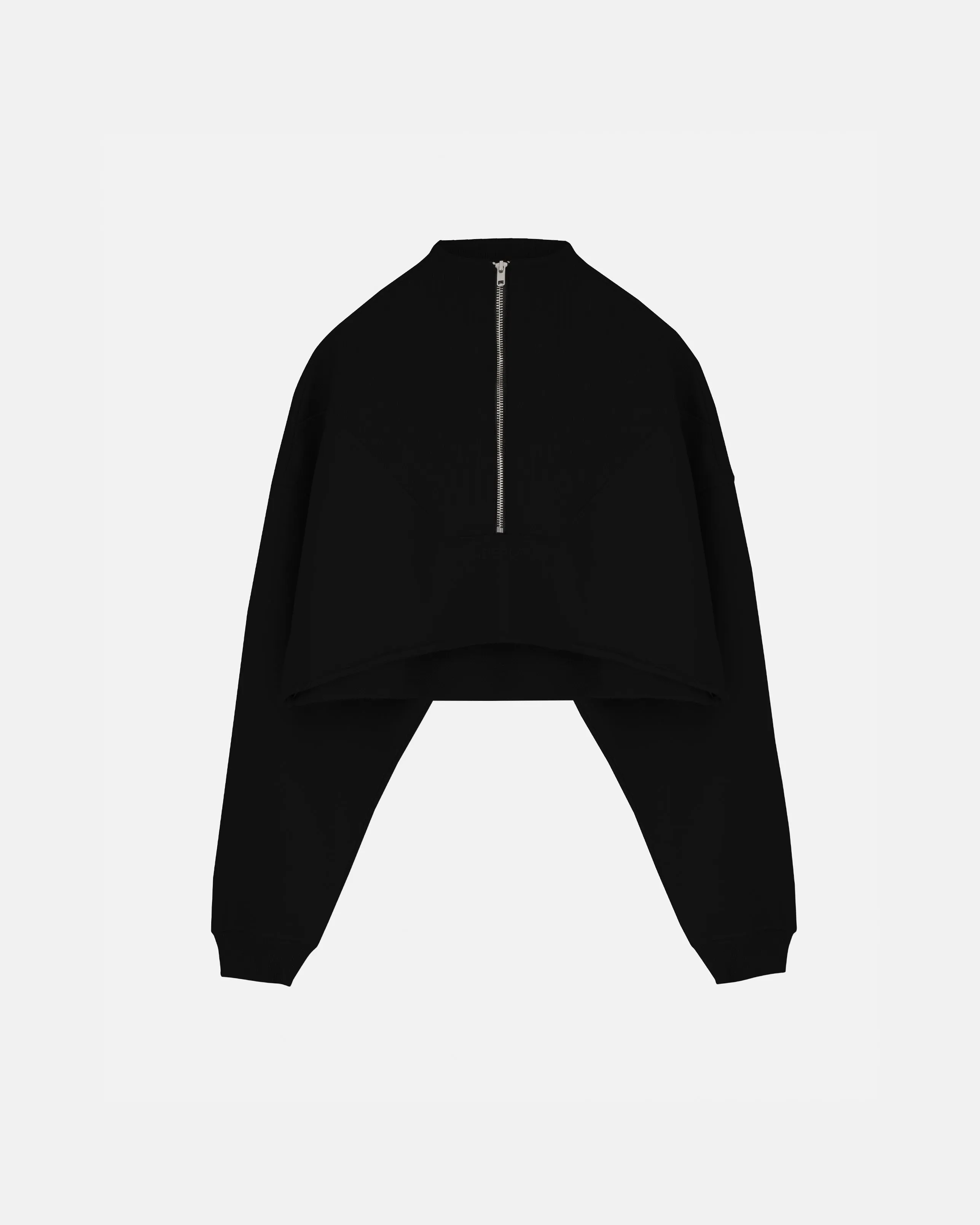 Line Logo Cropped Zip up Crewneck Black