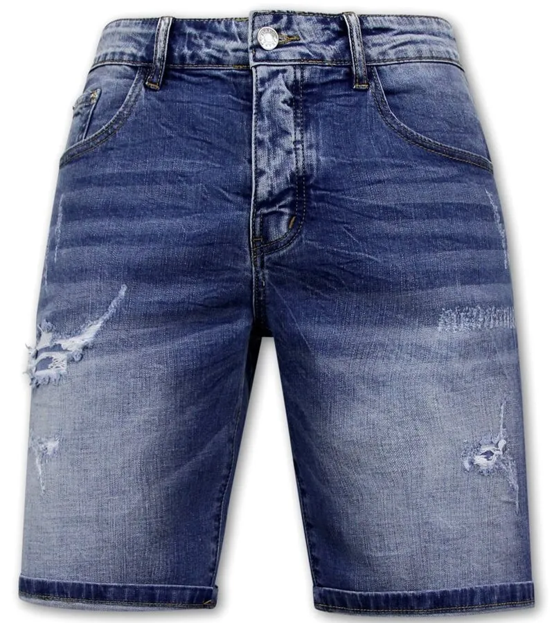 PANTALONES CORTOS ELáSTICOS HOMBRES  DENIM SHORT  AZUL