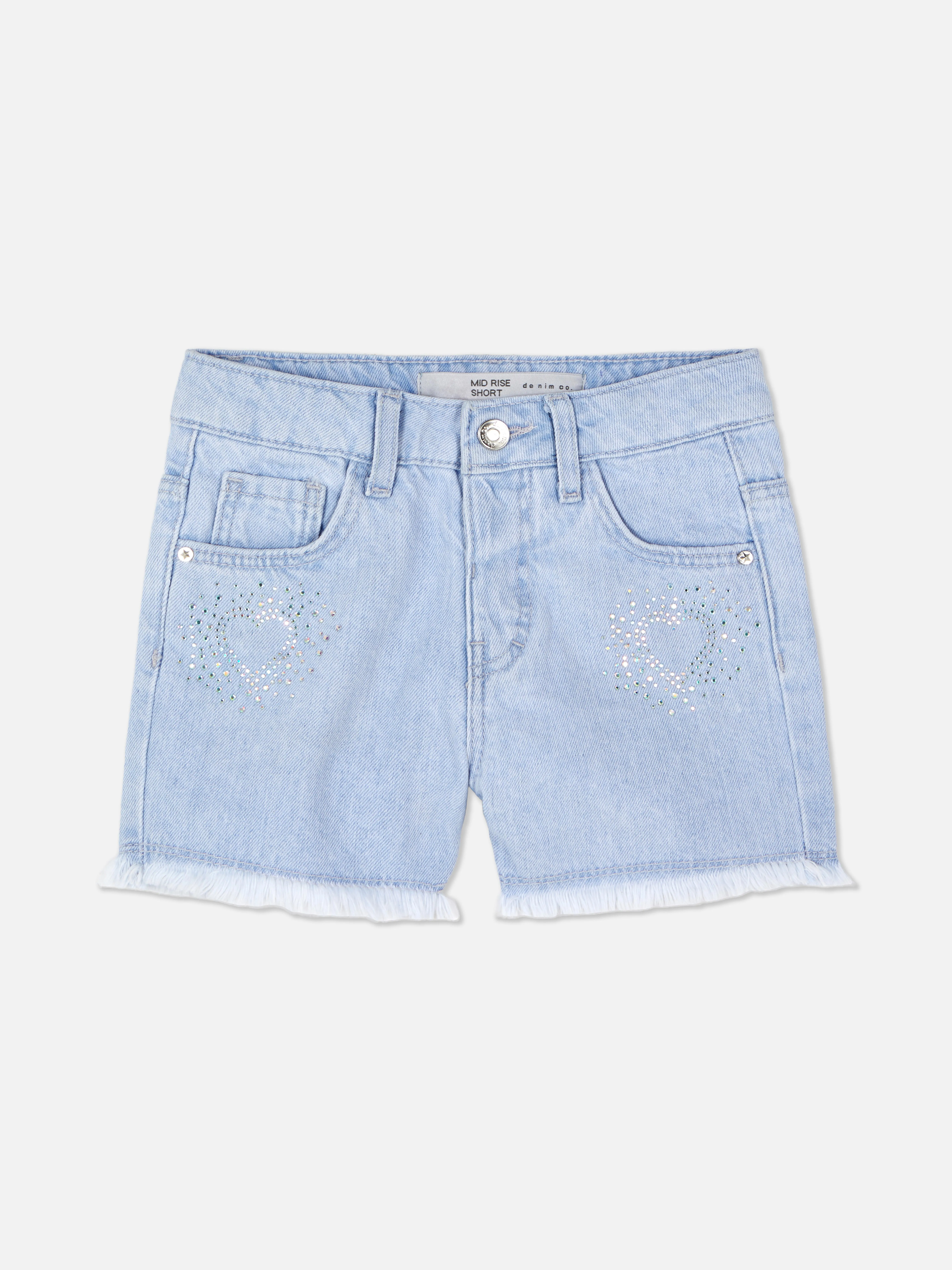 Pantalones vaqueros cortos con strass y sin rematar