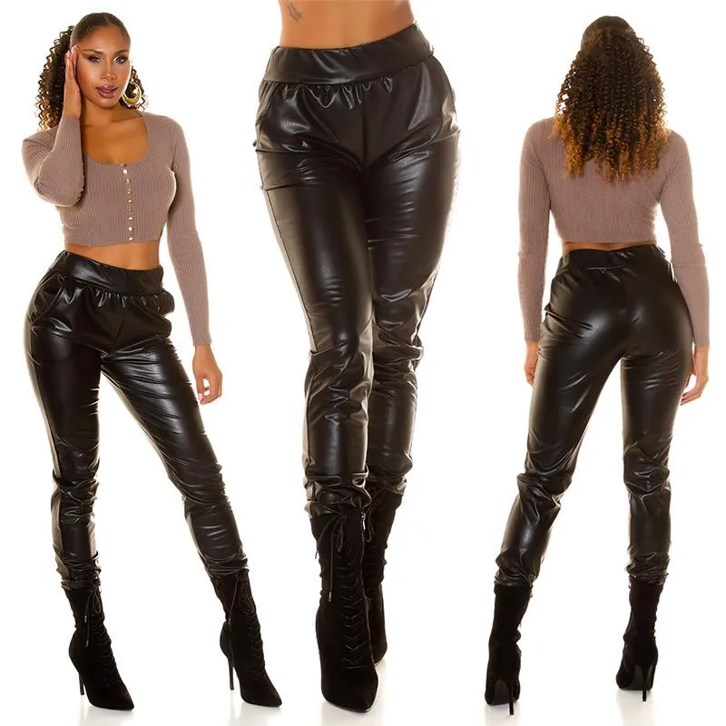 Pantalón cintura alta polipiel negro