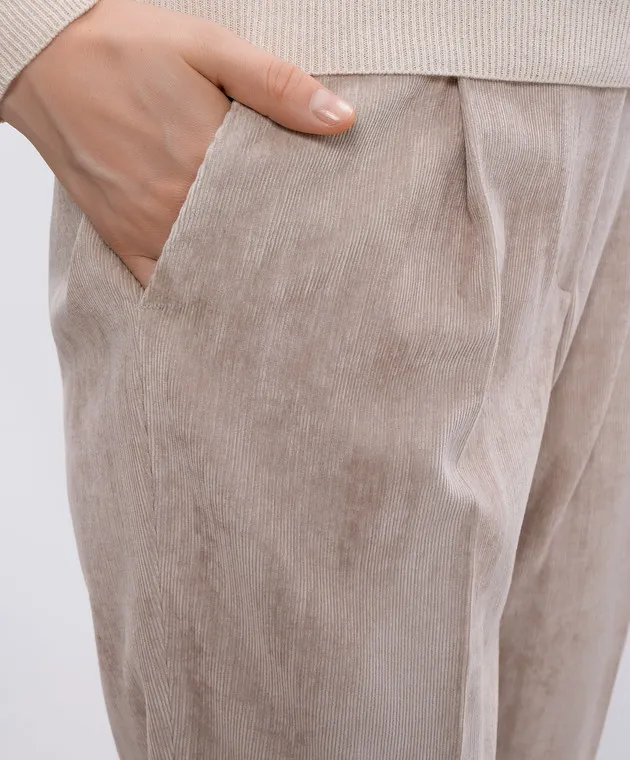 Peserico Beige corduroy pants with lurex