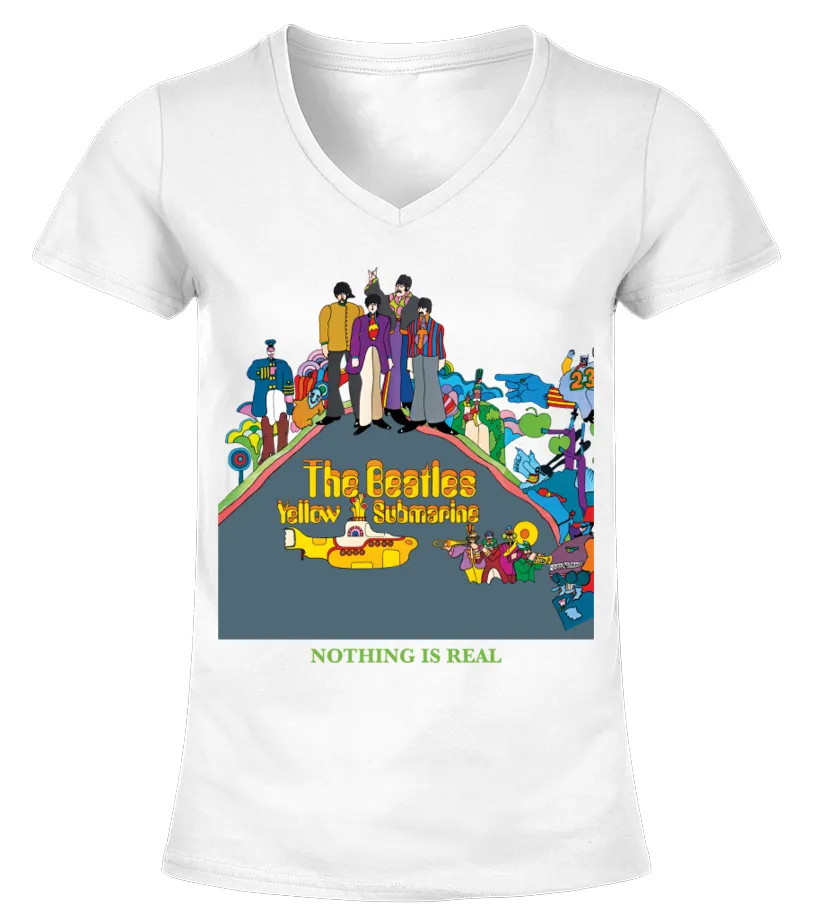 PSY200072WT. THE BEATLES, YELLOW SUBMARINE CAMISETA CUELLO PICO MUJER