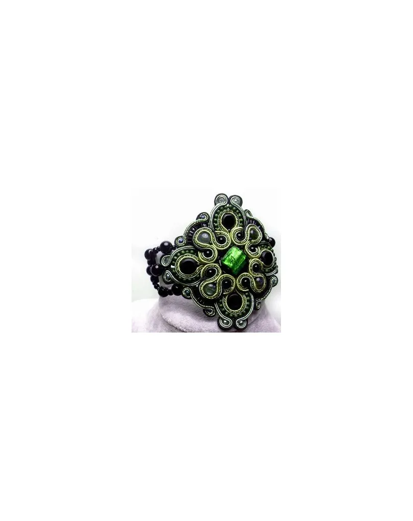 PULSERA DE DISEÑO SOUTACHE,VERDE CAZA GRANDE