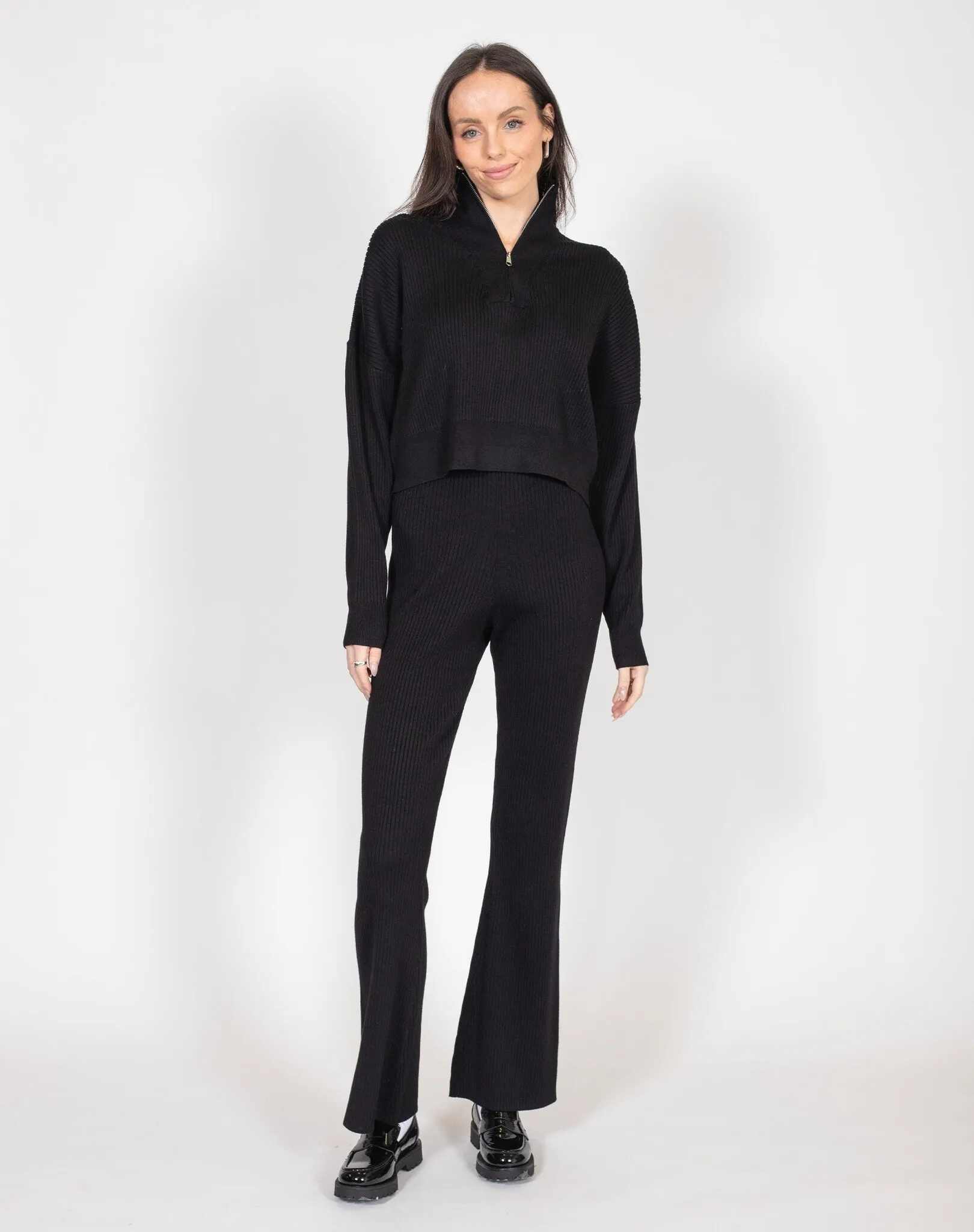 Rib Knit Boxy Crop Half Zip
