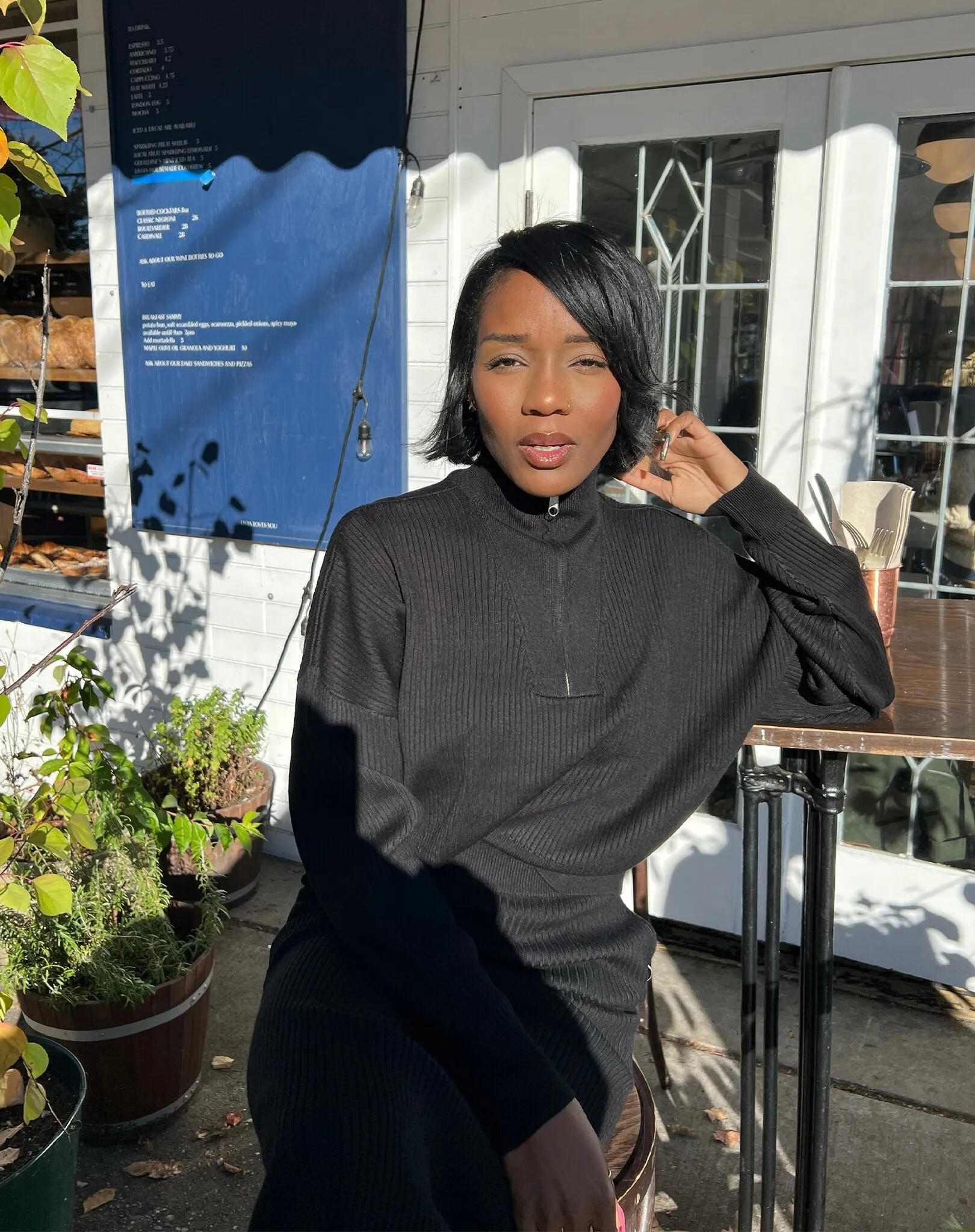 Rib Knit Boxy Crop Half Zip