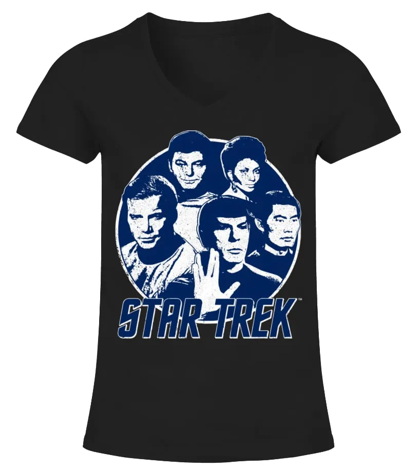 Star Trek Original Series Distressed Portrait Camiseta cuello pico Mujer