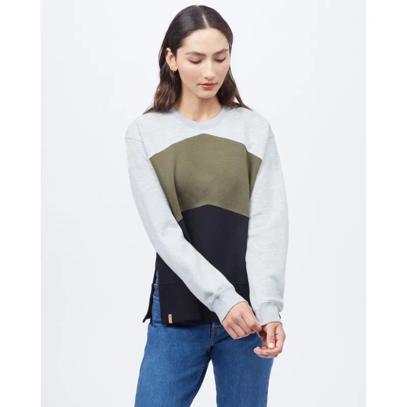 Sudadera de mujer Tentree Treefleece Chevron Crew (Hi Rise Grey Heather/Olive Night Green/Meteorite Black)
