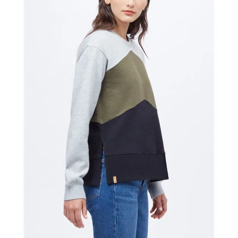 Sudadera de mujer Tentree Treefleece Chevron Crew (Hi Rise Grey Heather/Olive Night Green/Meteorite Black)