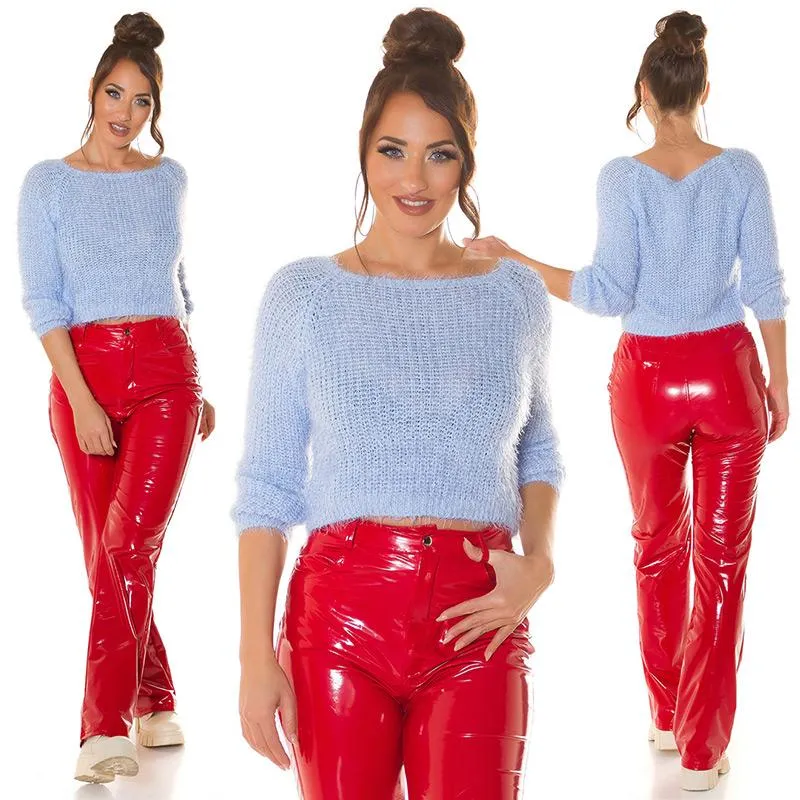 Suéter cropped suave azul