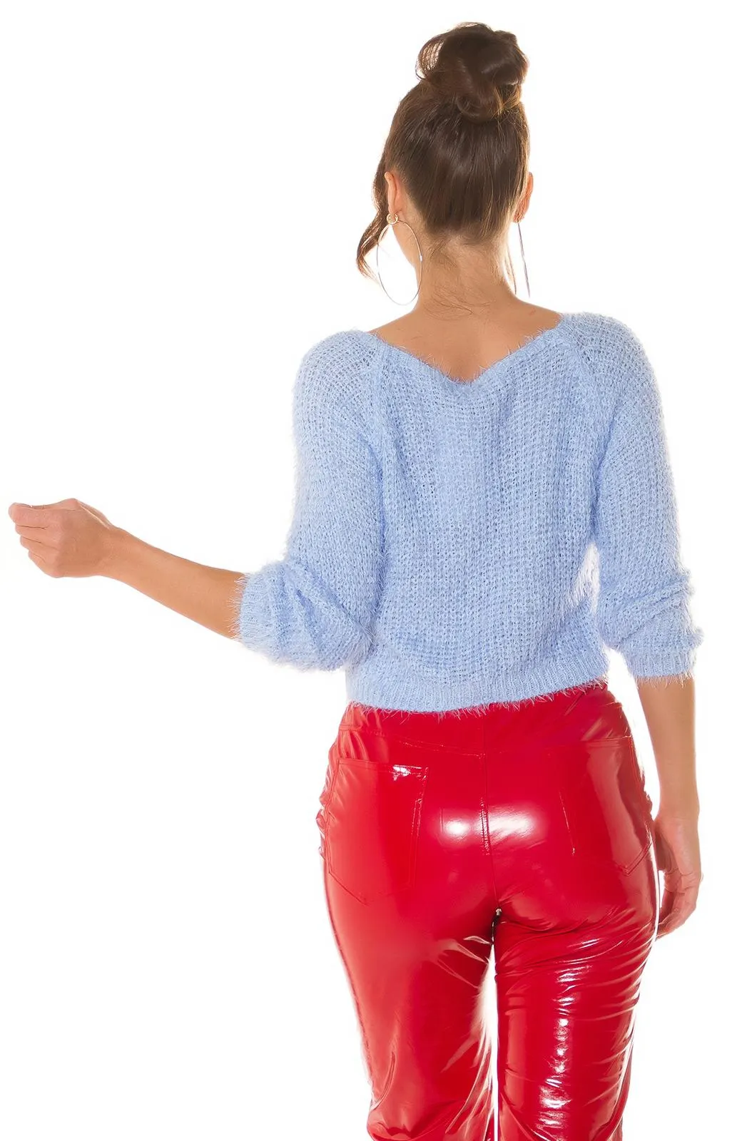Suéter cropped suave azul