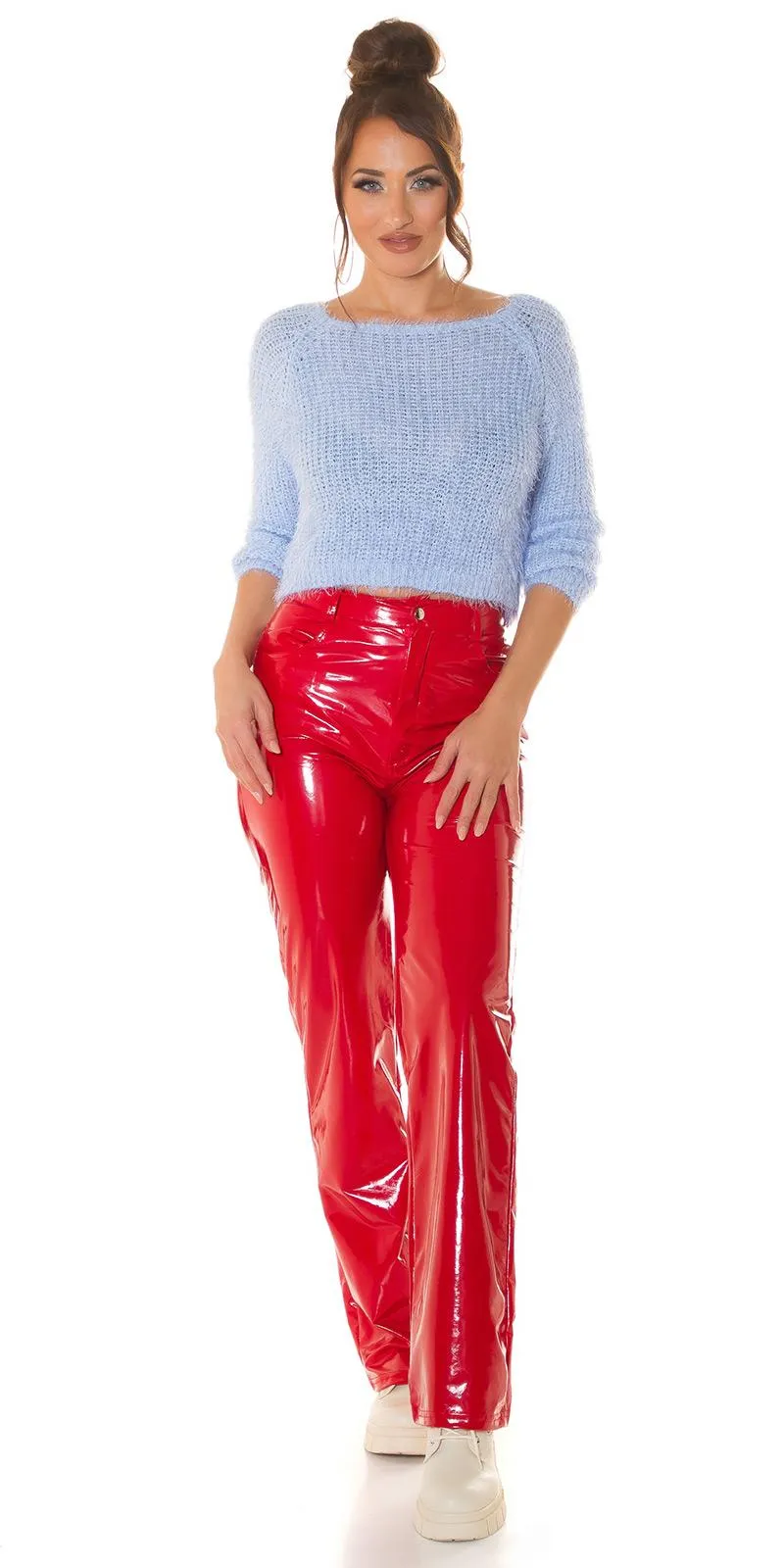 Suéter cropped suave azul